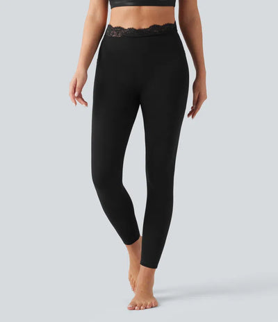 V-Shaped High Waisted Contrast Lace Yoga Flare Leggings with Pockets