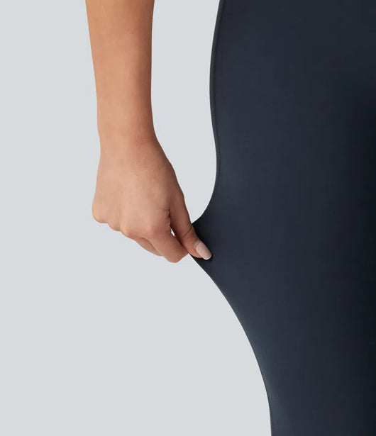 V-Shaped High Waisted Contrast Lace Yoga Flare Leggings with Pockets